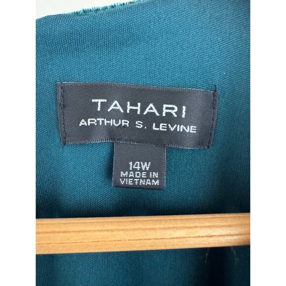 Tahari Green Velvet Faux-Wrap Dress w/Pockets Size 14W 1X Holiday Christmas Plus - Picture 7 of 10